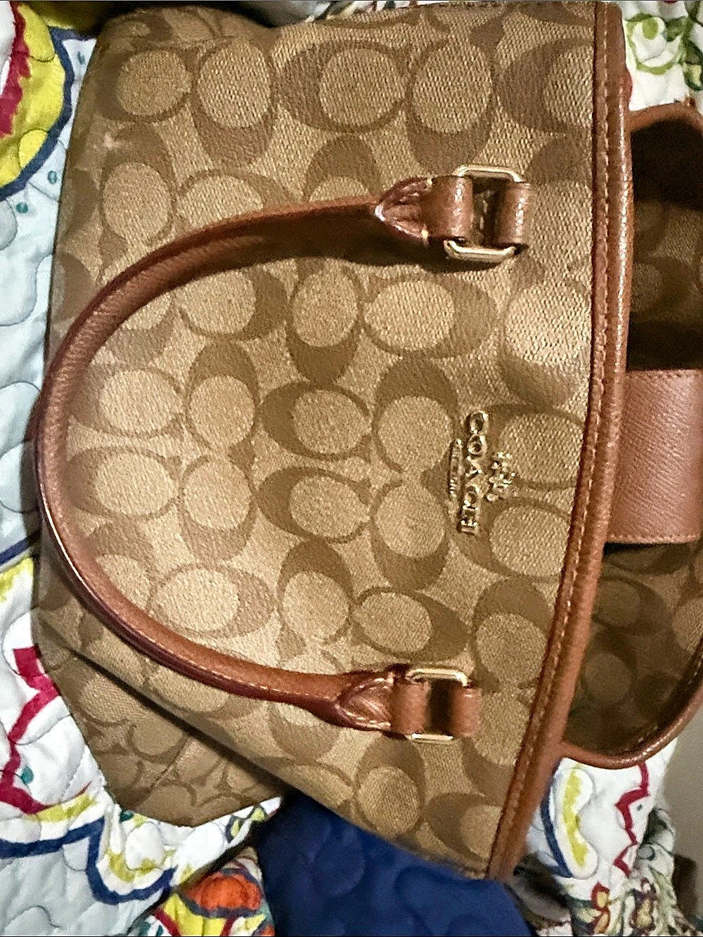Coach Gallery Tote In Signature Canvas Shoulder Bag Brown & Tan